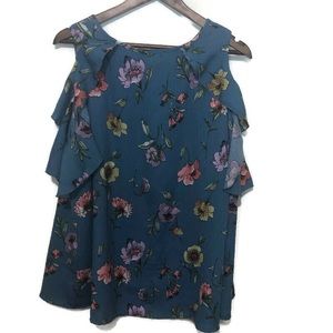 ODDY cold shoulder women’s top Large blue floral